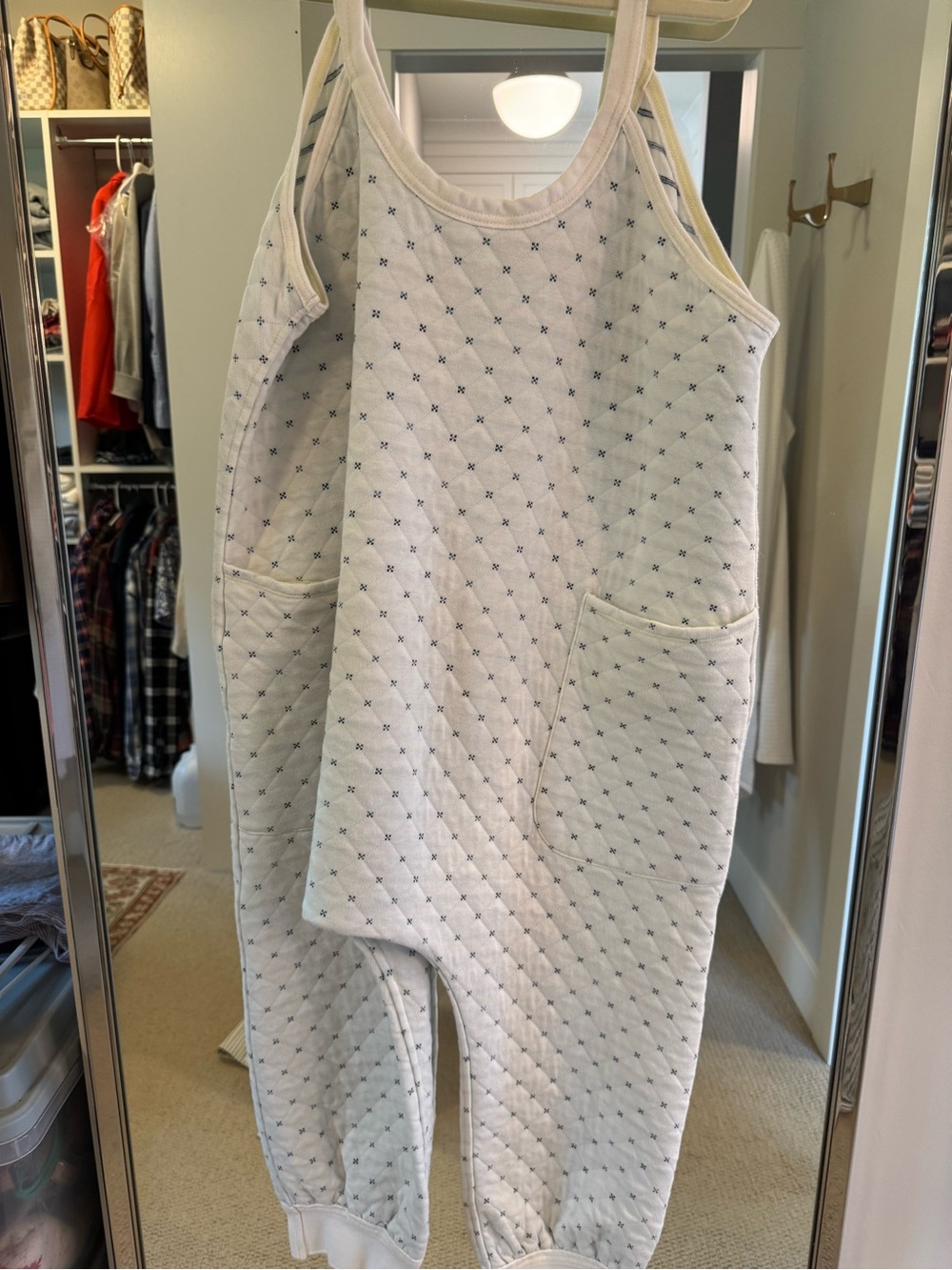 Free People Cream Quilted Pocket Sleep Sack with Navy Dot Detail